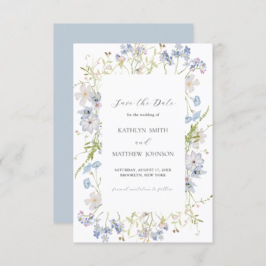 Dusty Blue Wildblume Whimsical Modern Wedding Save The Date