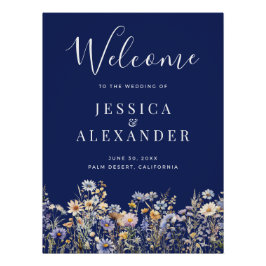 Dusty Blue Wildblumen 24x36 Navy Wedding Welcome Poster