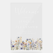 Dusty Blue Wildblumen 24x36 Wedding Willkommen Acrylschild (Vorderseite)