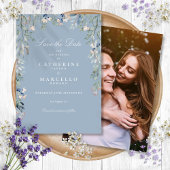 Dusty Blue Wildblumen Blumenhochzeit Foto Save The Date