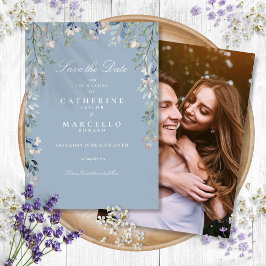 Dusty Blue Wildblumen Blumenhochzeit Foto Save The Date