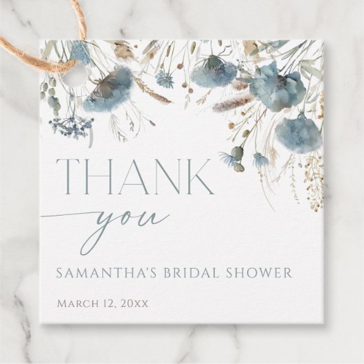 Dusty blue Wildblumen boho Brautparty Geschenkanhänger (Vorderseite)