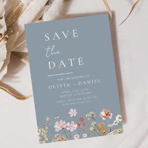Dusty Blue Wildblumen Boho Save the Date
