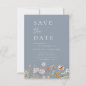 Dusty Blue Wildblumen Boho Save the Date (Vorderseite)