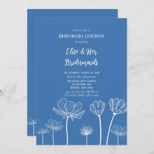Dusty Blue Wildblumen Bridesmaids Luncheon Einladung (Vorne/Hinten)