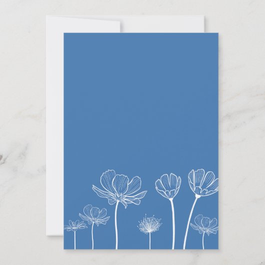 Dusty Blue Wildblumen Brunch und Bubbly Einladung (Rückseite)