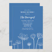 Dusty Blue Wildblumen Brunch und Bubbly Einladung (Vorne/Hinten)