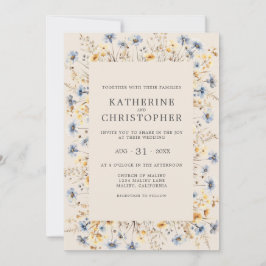 Dusty Blue Wildblumen Budget Beige Wedding Einladung