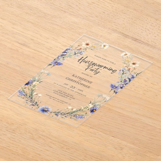 Dusty Blue Wildblumen Custom Housewarming Party Acryleinladungen (Ablage )