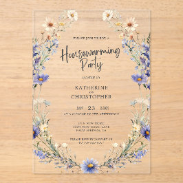 Dusty Blue Wildblumen Custom Housewarming Party Acryleinladungen