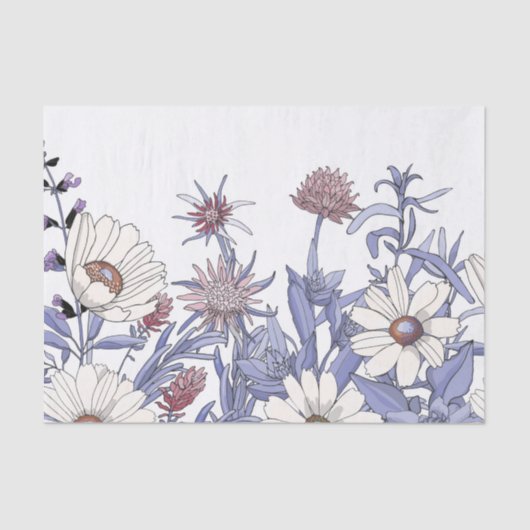 Dusty Blue Wildblumen Decoupage Napkins Seidenpapier (Vorderseite)