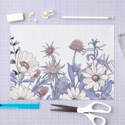 Dusty Blue Wildblumen Decoupage Napkins Seidenpapier (Handwerk)