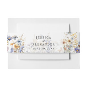 Dusty Blue Wildblumen Elegant Festliche Hochzeit Einladungsbanderole