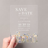 Dusty Blue Wildblumen Elegant Wedding Rett Date Acryleinladungen (Insitu (Handheld))