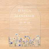 Dusty Blue Wildblumen Elegante Arch Wedding Acryleinladungen (Vorderseite)