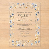 Dusty Blue Wildblumen Elegante Hochzeit Acryleinladungen (Vorderseite)