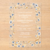 Dusty Blue Wildblumen Elegante Hochzeit Acryleinladungen (Vorderseite)