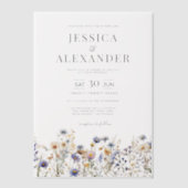 Dusty Blue Wildblumen Elegante Hochzeit Pergament Einladungen (Vorderseite)