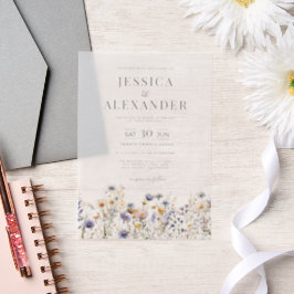 Dusty Blue Wildblumen Elegante Hochzeit Pergament Einladungen