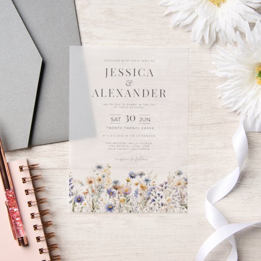 Dusty Blue Wildblumen Elegante Hochzeit Pergament Einladungen (Hochzeit)