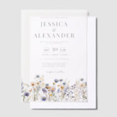 Dusty Blue Wildblumen Elegante Hochzeit Pergament Einladungen (Versetzt)