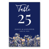 Dusty Blue Wildblumen Elegante Script Navy Hochzei Tischnummer (Vorderseite)