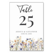 Dusty Blue Wildblumen Elegante Script Wedding Tischnummer (Vorderseite)