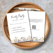 Dusty Blue Wildblumen Eleganter QR Code Hochzeit RSVP Karte