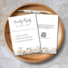 Dusty Blue Wildblumen Eleganter QR Code Hochzeit RSVP Karte