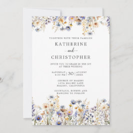 Dusty Blue Wildblumen feierliche Hochzeit Einladung