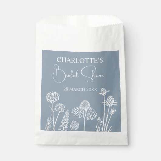 Dusty Blue Wildblumen gezeichnet Geschenktütchen (Vorderseite)