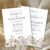 Dusty Blue Wildblumen in einer eleganten Hochzeit Einladung