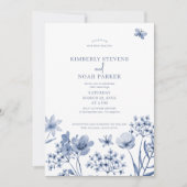 Dusty Blue Wildblumen Moderne Hochzeit Einladung (Vorderseite)