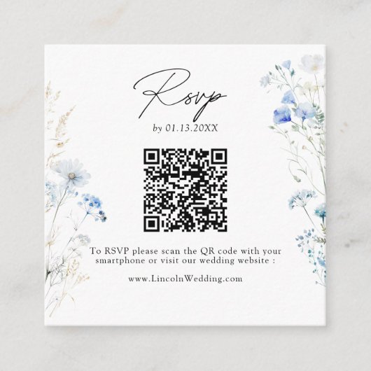 Dusty Blue Wildblumen Monogram QR Code UAWG Begleitkarte (Vorderseite)