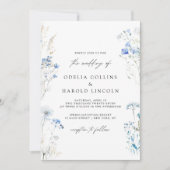 Dusty Blue Wildblumen Monogram Wedding Einladung (Vorderseite)