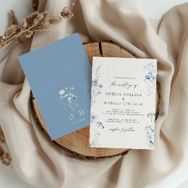 Dusty Blue Wildblumen Monogram Wedding Einladung
