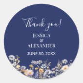 Dusty Blue Wildblumen Navy Hochzeit Vielen Dank Runder Aufkleber (Vorderseite)