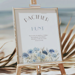 Dusty Blue Wildblumen Schnuller Hunt Baby Dusche Poster