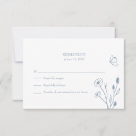 Dusty Blue Wildblumen und Butterfiles RSVP Card Dankeskarte