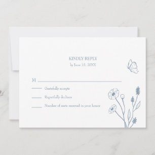 Dusty Blue Wildblumen und Butterfiles RSVP Card Einladung
