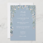 Dusty Blue Wildblumen Watercolor Floral Wedding Einladung (Vorderseite)