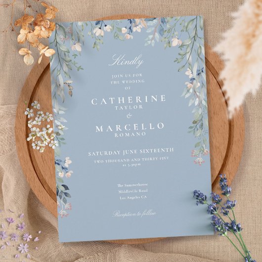 Dusty Blue Wildblumen Watercolor Floral Wedding Einladung