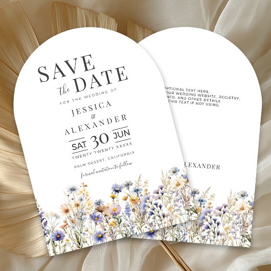 Dusty Blue Wildblumen Wedding Arch Save the Date Einladung