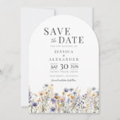 Dusty Blue Wildblumen Wedding Arch Save the Date Einladung (Vorderseite)