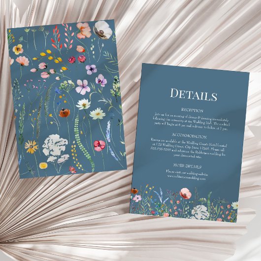 Dusty Blue Wildblumen Wedding Details Card Einladung