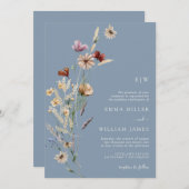 Dusty Blue Wildblumen Wedding Einladung (Vorne/Hinten)