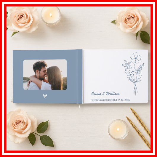 Dusty Blue Wildblumen Wedding Gästebuch