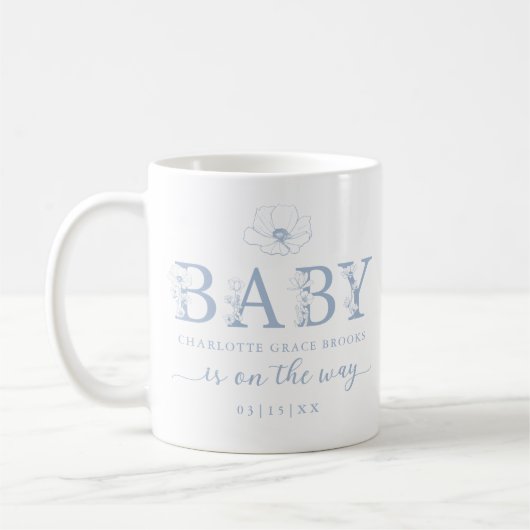Dusty Blue Wildflower Baby Announcement Coffee Mug Kaffeetasse (Links)