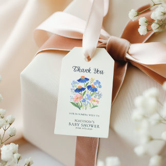 Dusty Blue Wildflower Baby Shower Dankeschön Geschenkanhänger