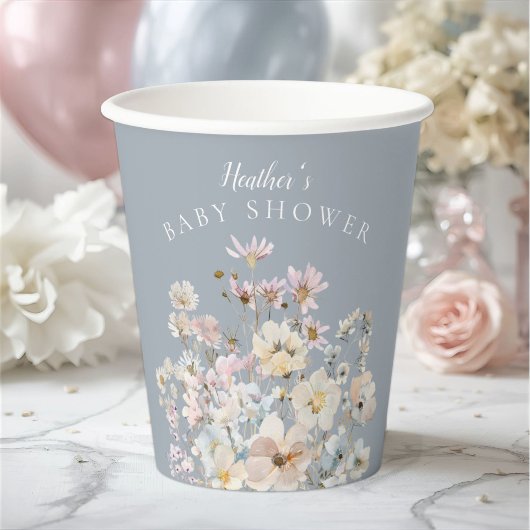 Dusty Blue Wildflower Baby Shower  Pappbecher